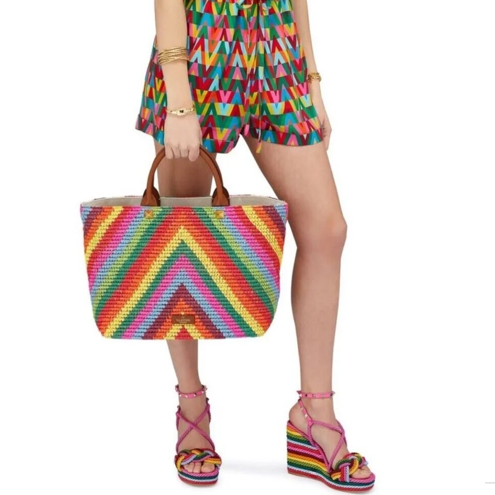 NIB $890 VALENTINO Rockstud Torchon Rainbow Platform Wedge Sandal - size 11 / 41